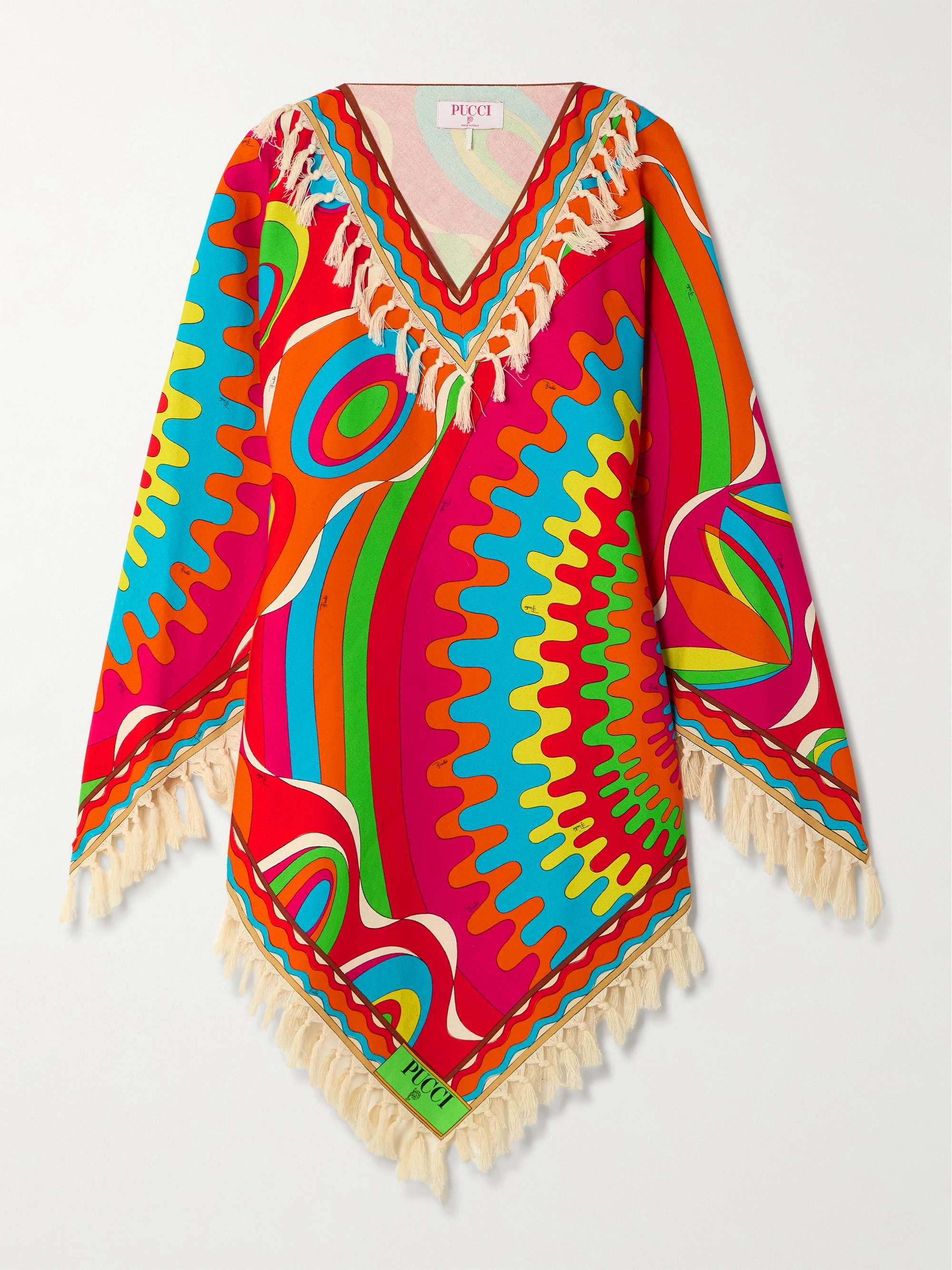 Asymmetric Fringed Printed Cotton-Twill Kaftan