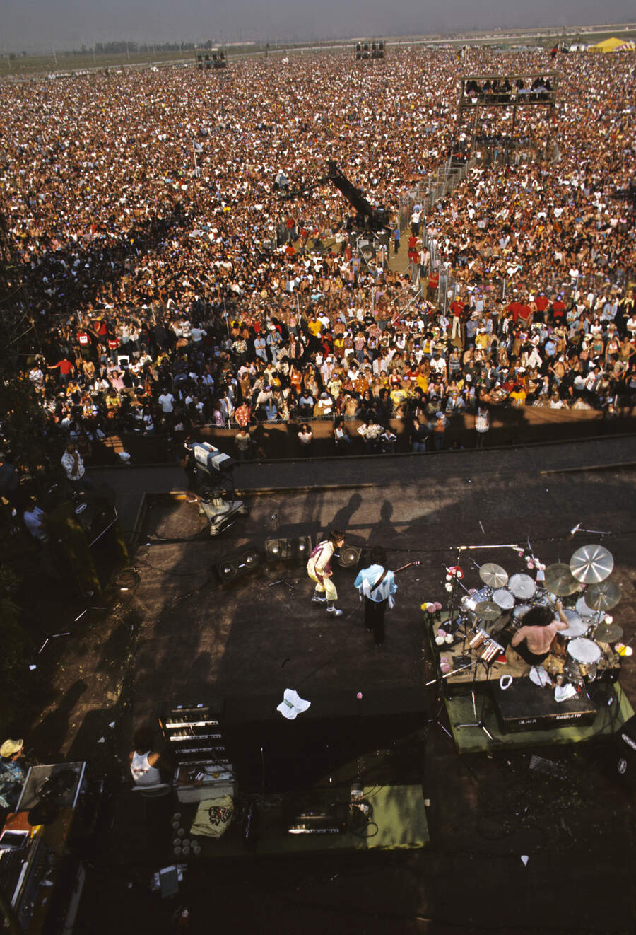Black Sabbath at the California Jam in 1974, shot from above