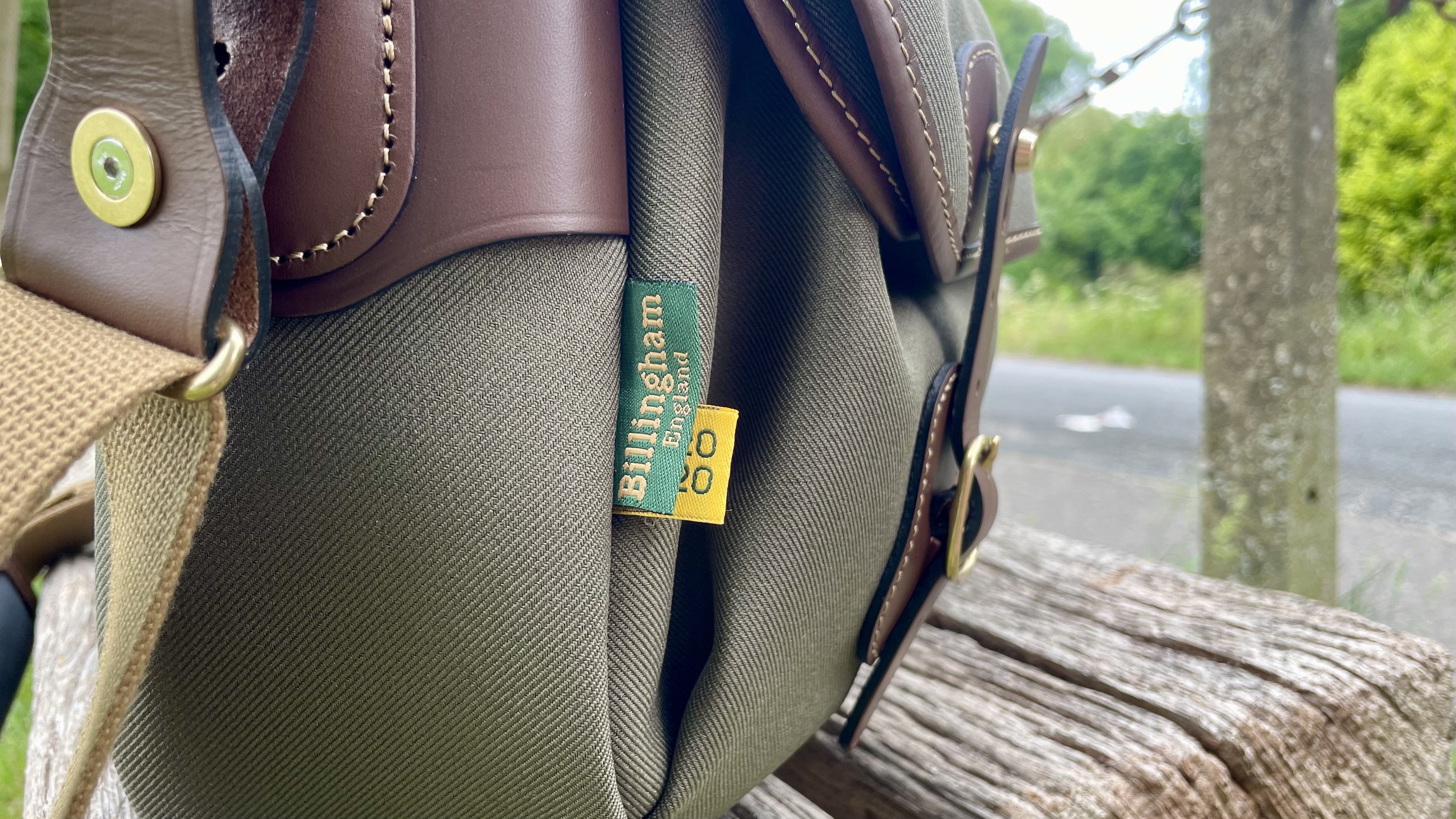 Billingham Hadley Pro 2020 camera bag outdoors on a park bench