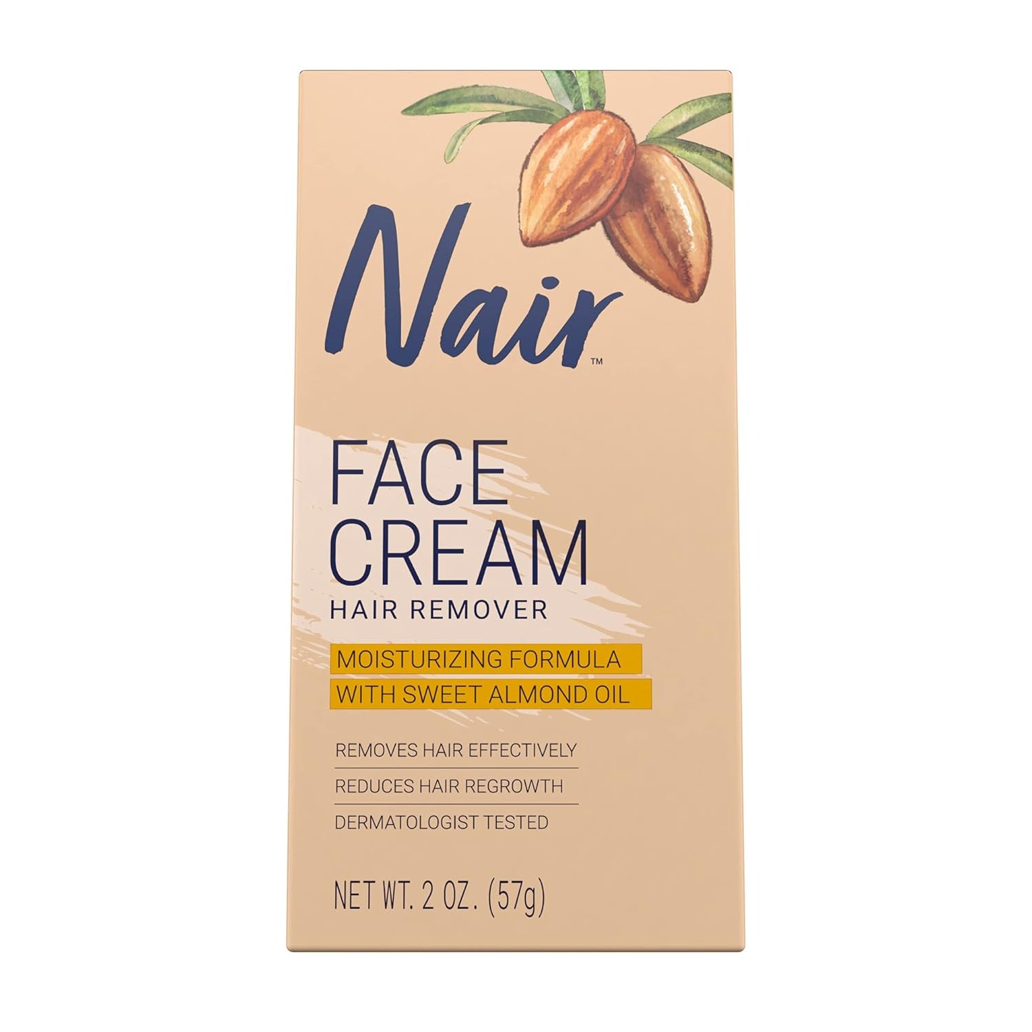 Nair, Nair Hair Remover Moisturizing Face Cream, With Sweet Almond Oil, 2oz