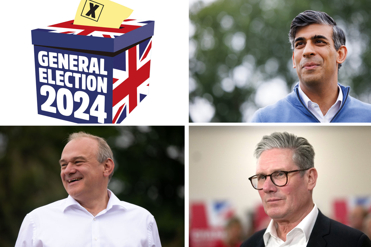 Collage of leaders Rishi Sunack, Keir Starmer and Ed Davey