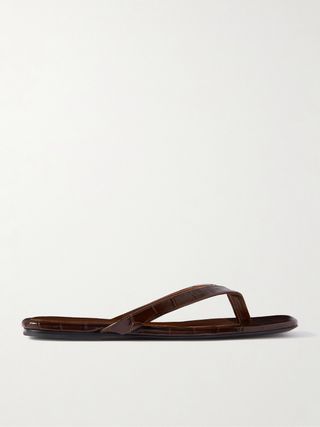 Crocodile Leather Flat Sole Flip-Flop