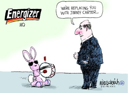 Political Cartoon U.S. Jimmy Carter Replace Energizer Bunny