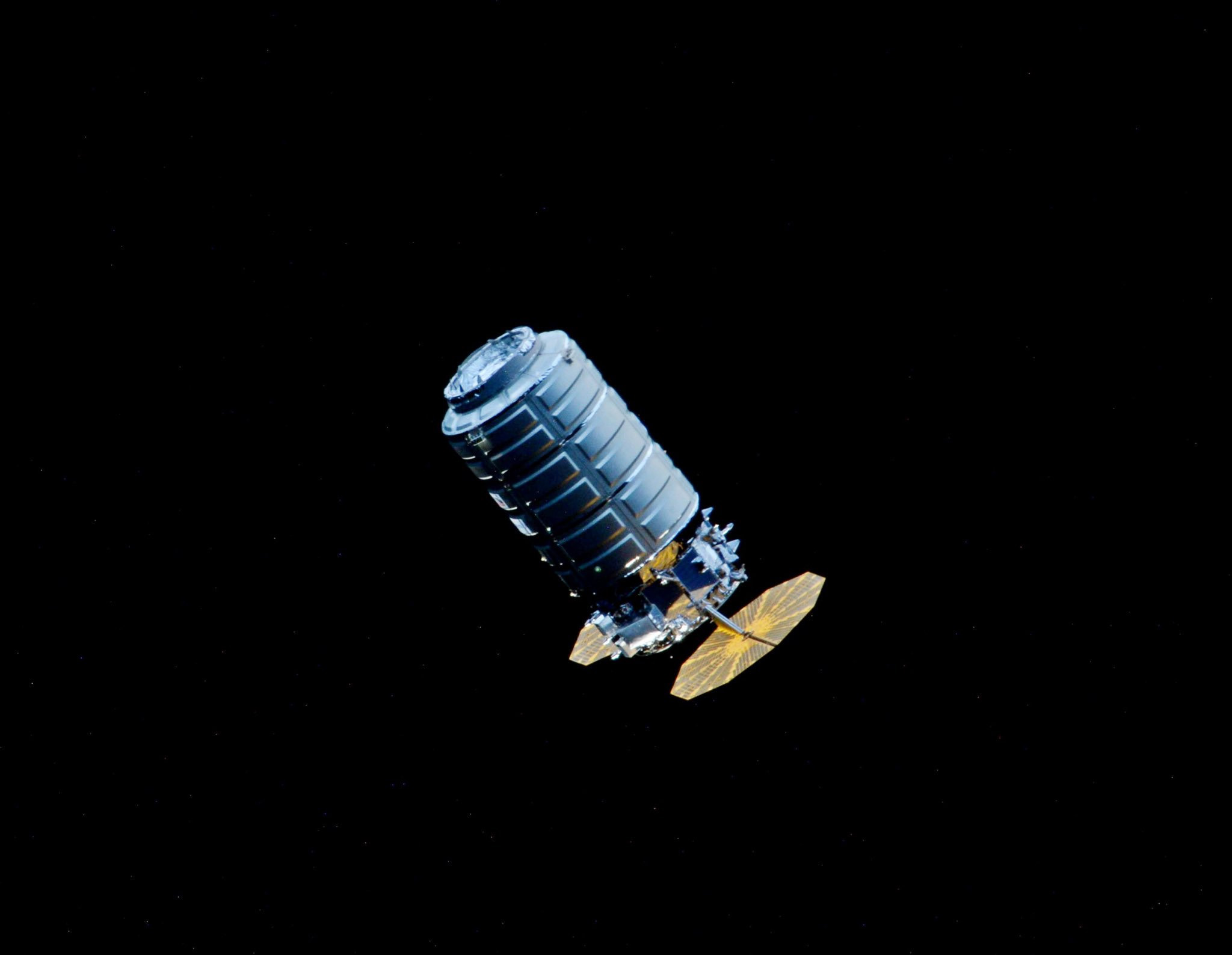 The Orbital ATK Cygnus S.S. John Glenn cargo ship is seen after leaving the International Space Station on June 4, 2017 in this photo by NASA astronaut Jack Fischer.