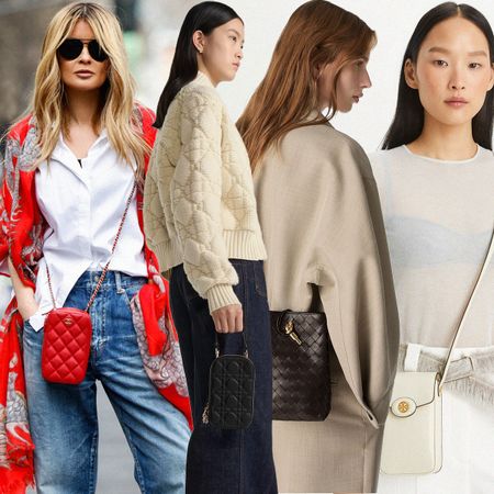 Photo of different women wearing crossbody cell phone purses.