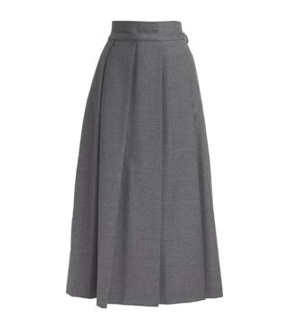 Grey Virgin Wool Pleated Midi Skirt