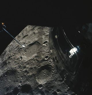 A view of the lunar surface from the Apollo 13 spacecraft.