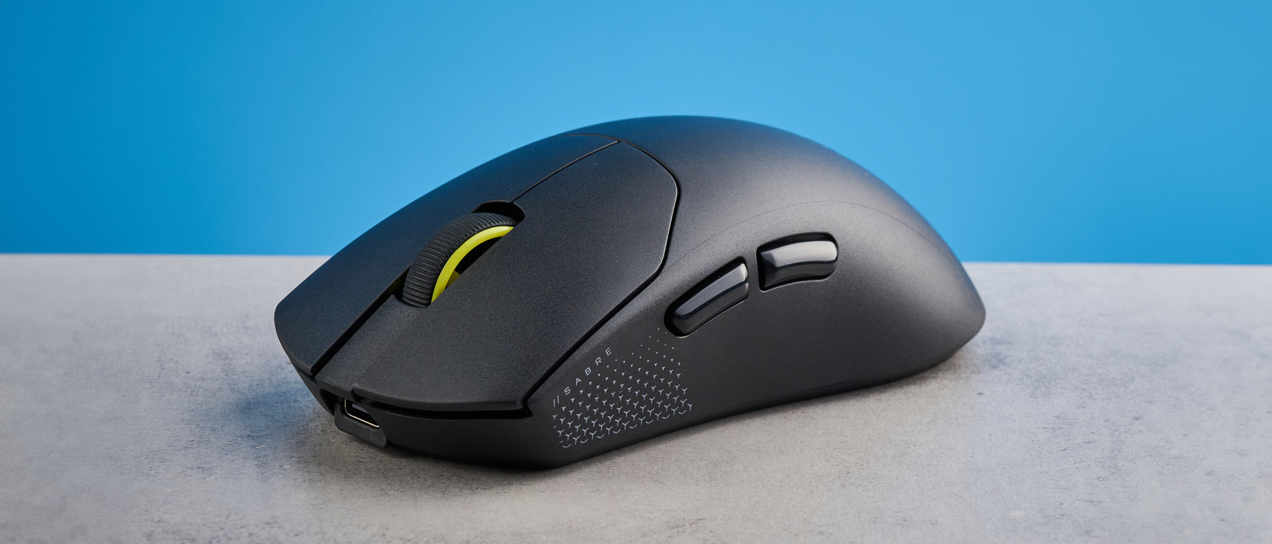 A black Corsair Sabre V2 Pro wireless gaming mouse