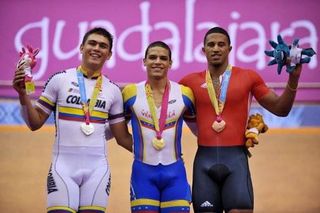 Sprint podium (l-r): Fabian Hernando Puerta (Colombia), Hersony Gadiel Canelon (Venezuela) and Njisane Phillip (Trinidad and Tobago)