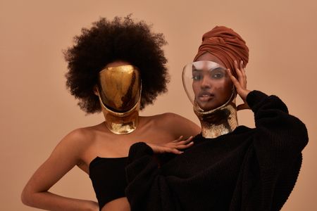 Two women with different materials face mask shield