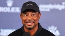 Tiger Woods talks to the media before the PGA Championship at Valhalla