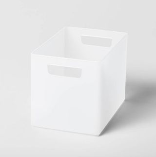 Clear plastic storage bin