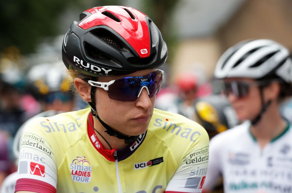 WEERT NETHERLANDS AUGUST 27 Marlen Reusser of Switzerland and Ale Btc Ljubljana Team Yellow Leader Jersey prepares for the race prior to the 23rd Simac Ladies Tour 2021 Stage 3 a 1259km stage from Stramproy to Weert SLT2021 UCIWWT on August 27 2021 in Weert Netherlands Photo by Bas CzerwinskiGetty Images