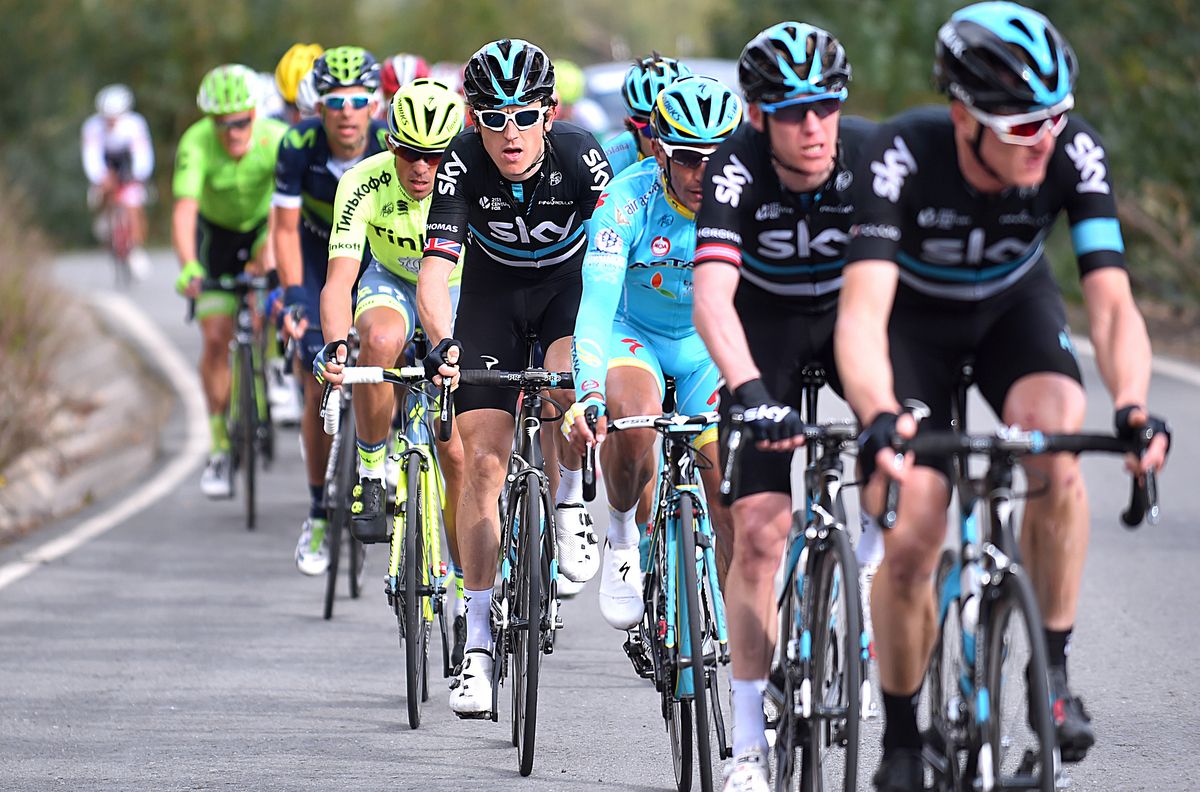 Team Sky on the front looking after Geraint Thomas during the stage