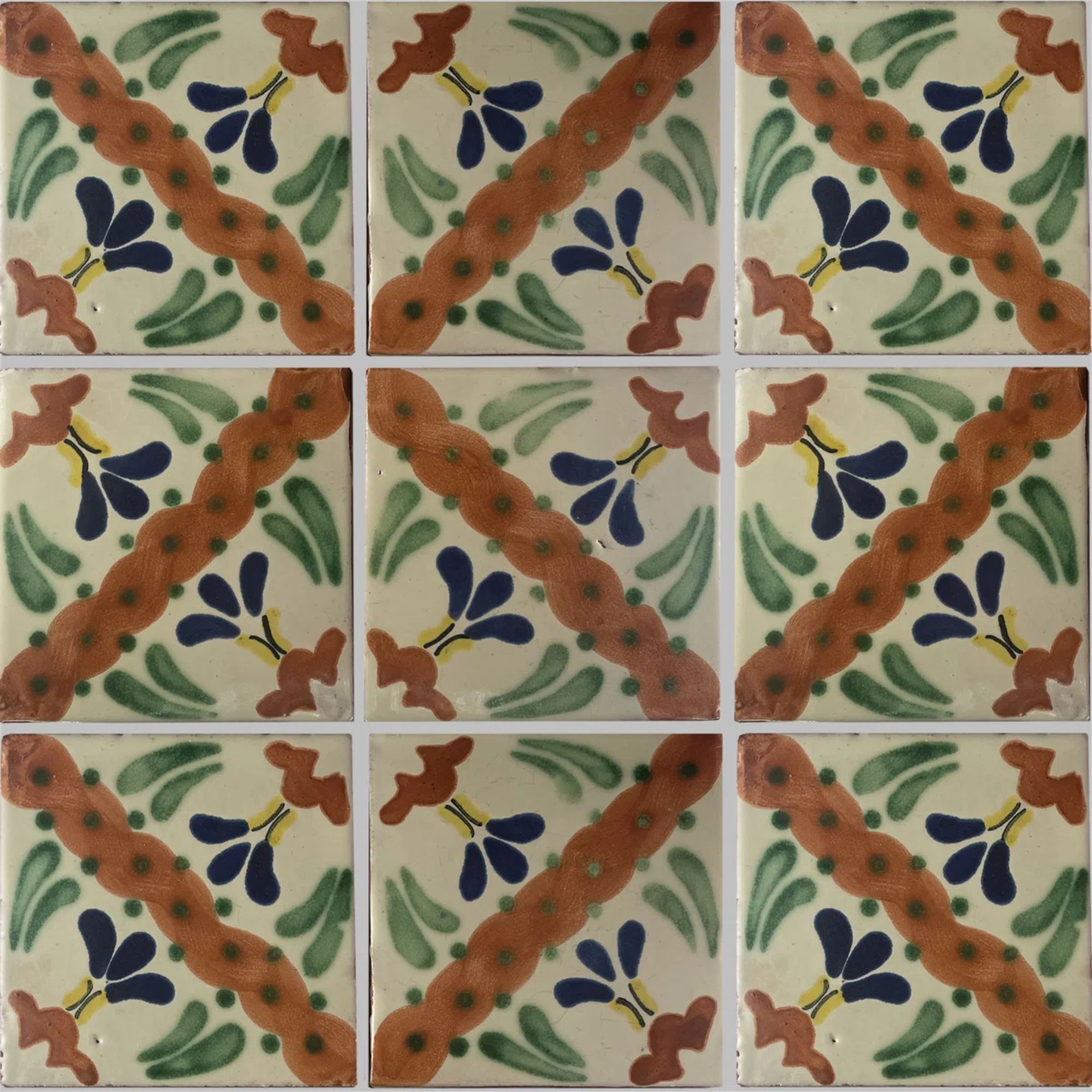Green, orange and blue patterned tiles