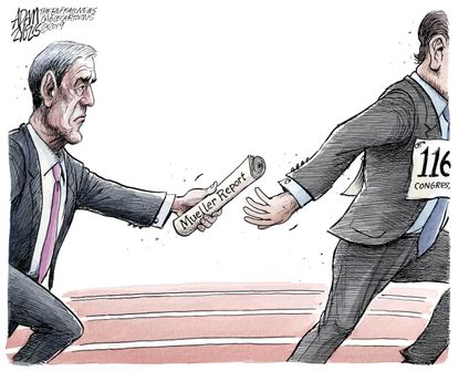 Political Cartoon U.S. Trump Mueller Report Congress Impeachment Relay