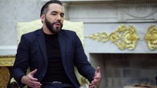 President Nayib Bukele of El Salvador meets with U.S. President Donald Trump in the Oval Office of the White House April 14, 2025 in Washington, DC.