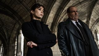 L-R: Sofia Falcone (Cristin Milioti) and Oz Cobb (Colin Farrell) in HBO&#039;s &quot;The Penguin&quot;