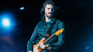 SAO PAULO, BRAZIL - MAY 13: Brad Delson member of the band Linkin Park performs live on stage at Autodromo de Interlagos on May 13, 2017 in Sao Paulo, Brazil. 