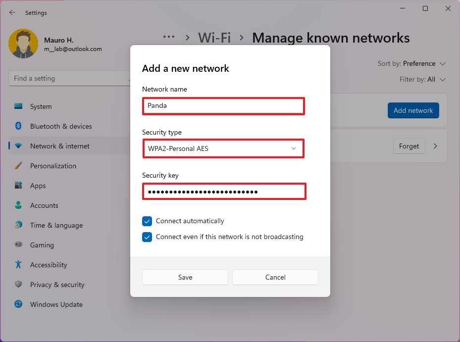 Wireless connection settings