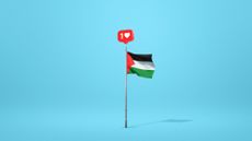 Illustration of a Palestinian flag with a social media 'Like' symbol above it