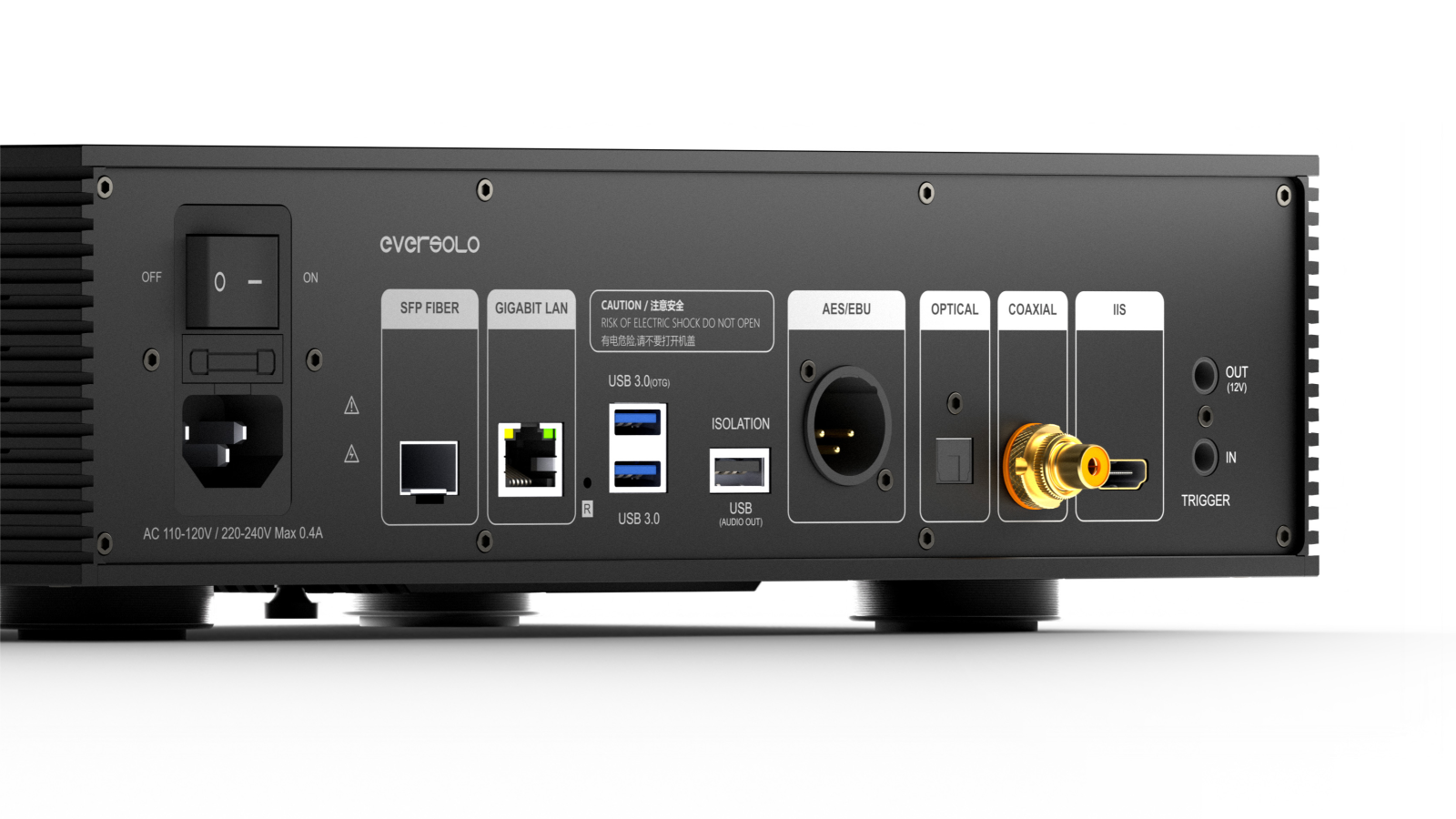 Rear panel showing physical connections on the Eversolo T8