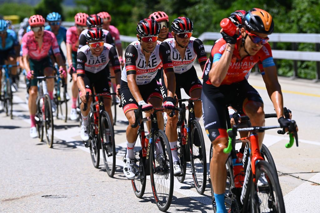 NOVAZZANO SWITZERLAND JUNE 16 Diego Ulissi of Italy and UAE Team Emirates competes during the 85th Tour de Suisse 2022 Stage 5 a 1901km stage from Ambri to Novazzano 364m ourdesuisse2022 WorldTour on June 16 2022 in Novazzano Switzerland Photo by Tim de WaeleGetty Images