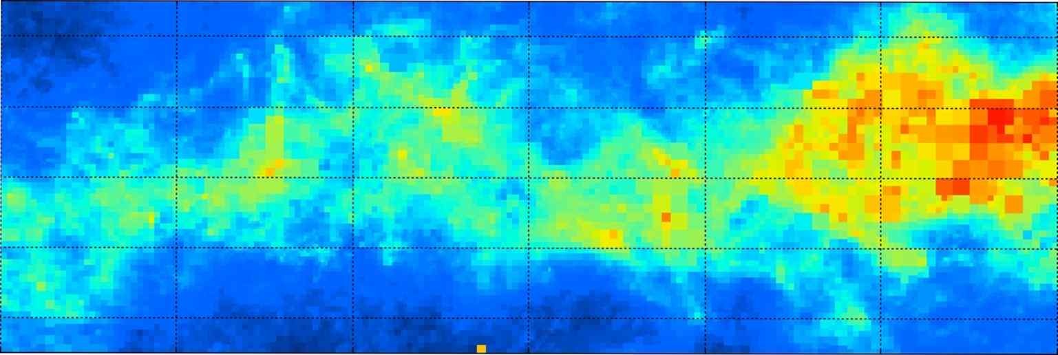 different colors represent how much dust appears in various parts of the Milky Way