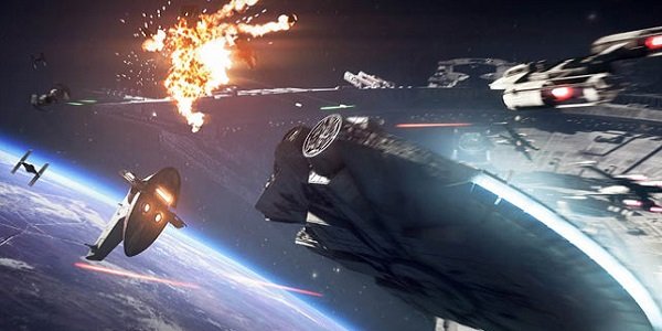 A space battle in Star Wars Battlefront II.