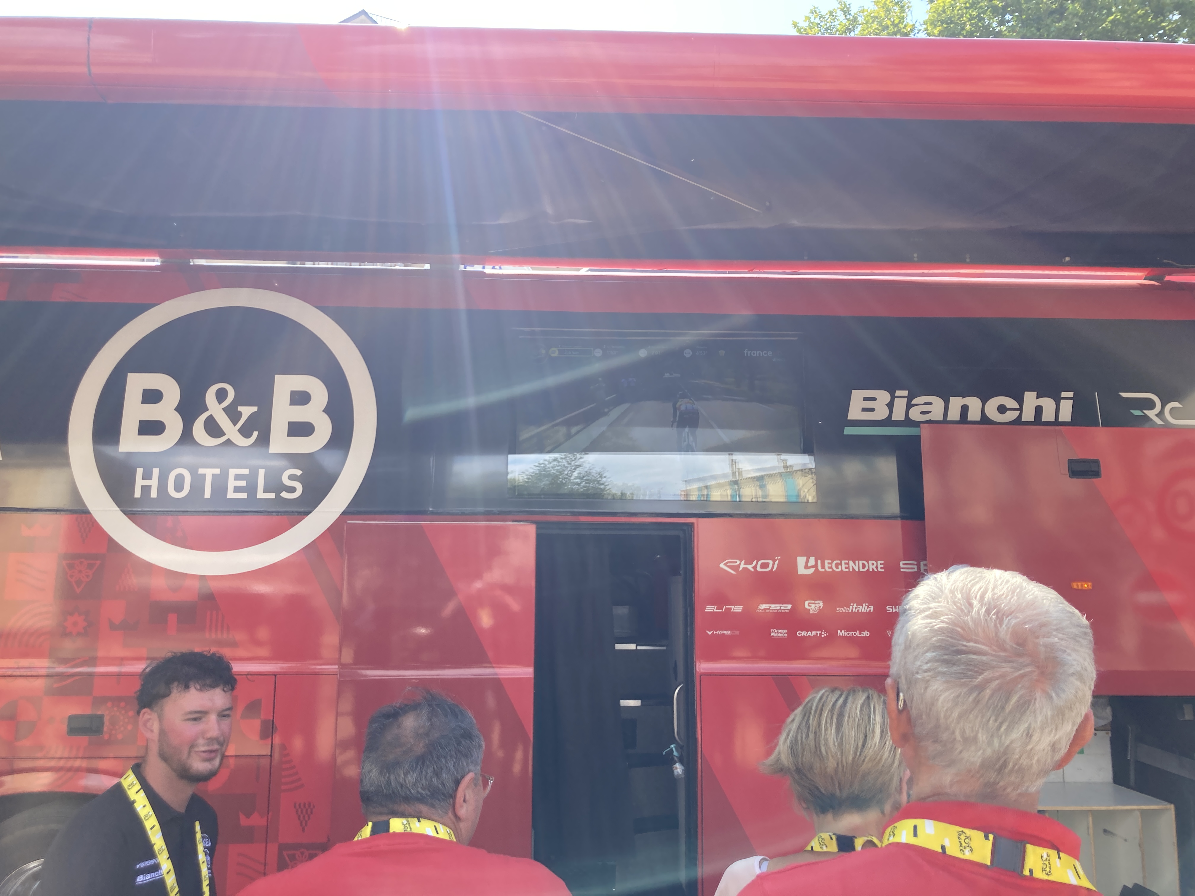 Tour de France: Arkea-B&B Hotels team bus and spectators at stage 15