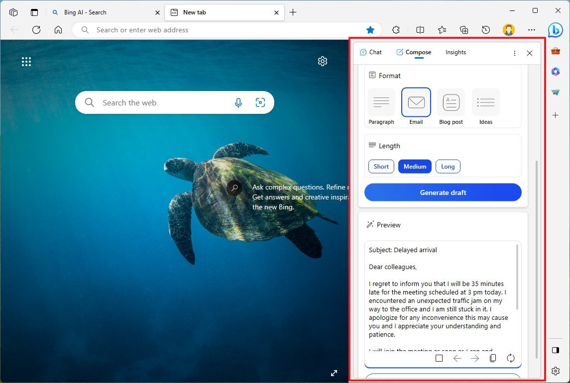 Integración de Edge y Bing Chat