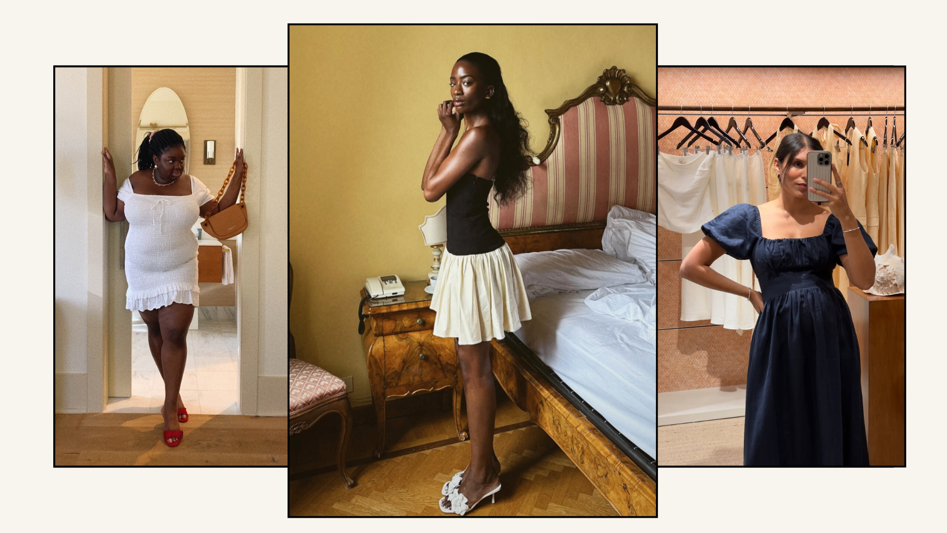 A collage of the biggest summer dress trends of 2025.
