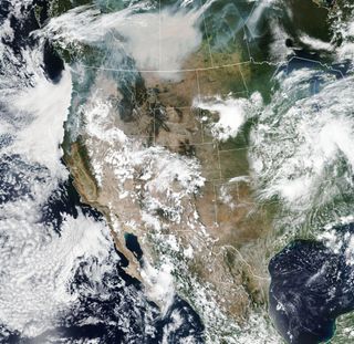 Smoke above North America as seen Aug. 15, 2018, by the Suomi NPP satellite.