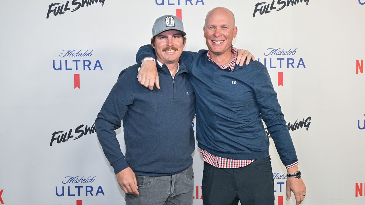 Joel Dahmen and Geno Bonnalie at the Netflix Full Swing Premiere red carpet