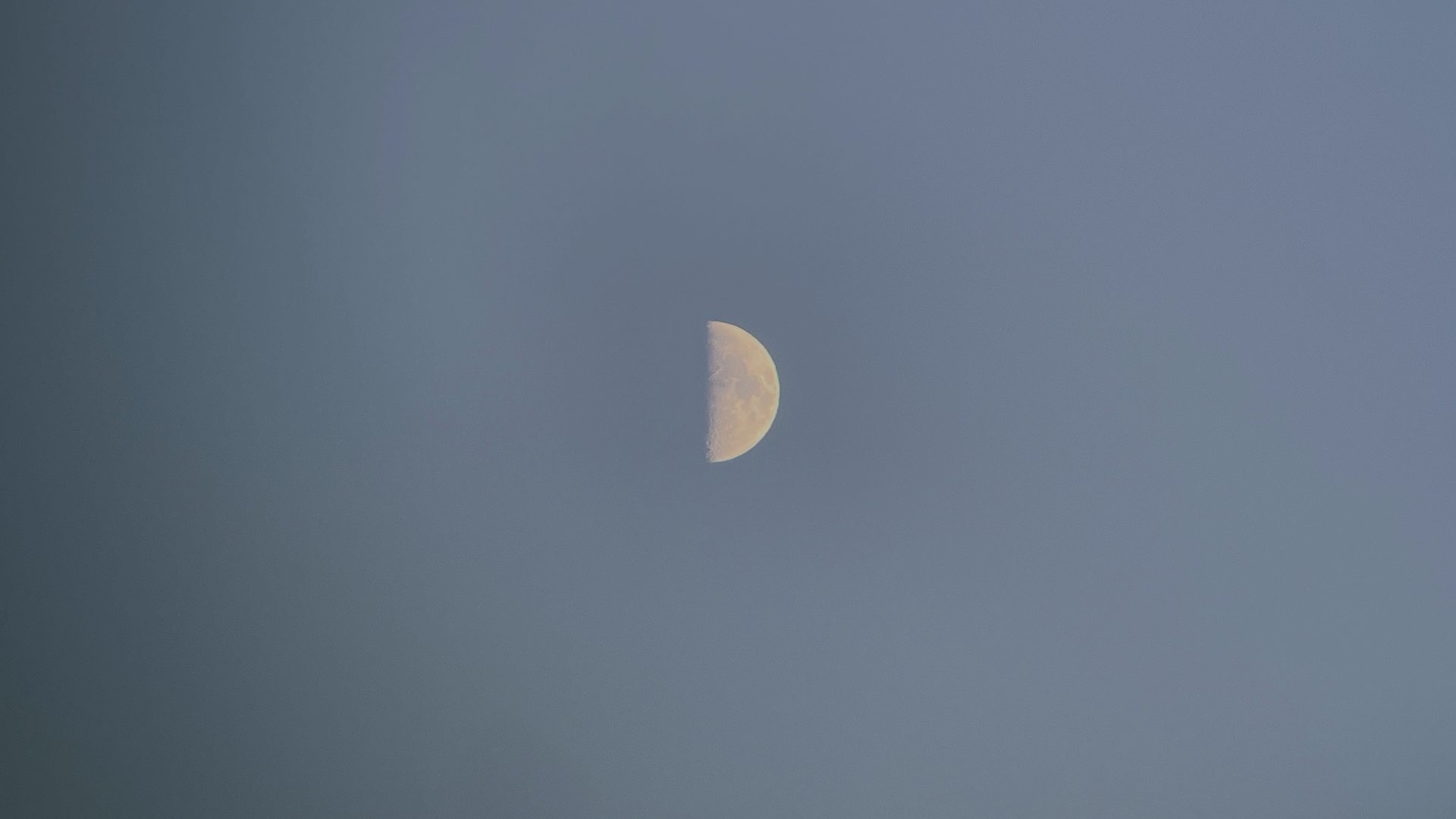 A view of a half-moon in the sky.