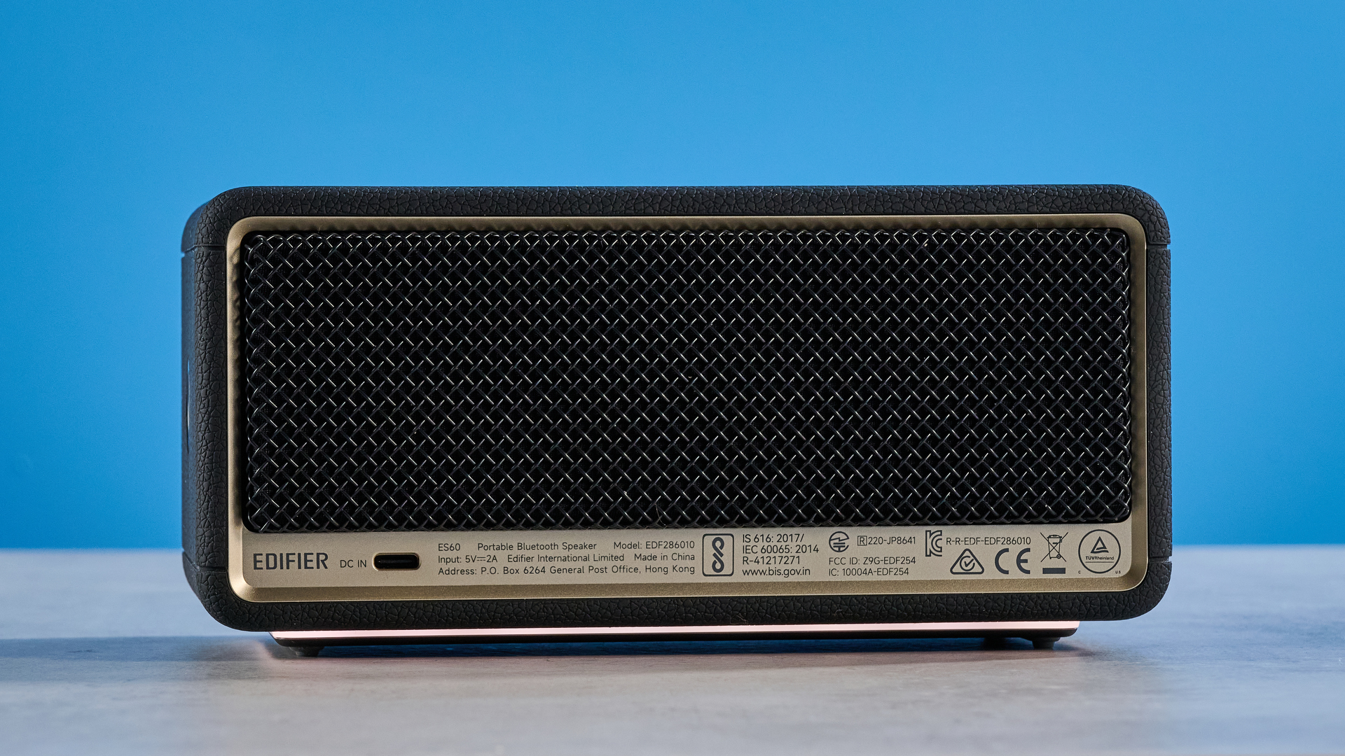 A black Edifier ES60 Bluetooth speaker
