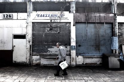 A man walking in Thessaloniki.