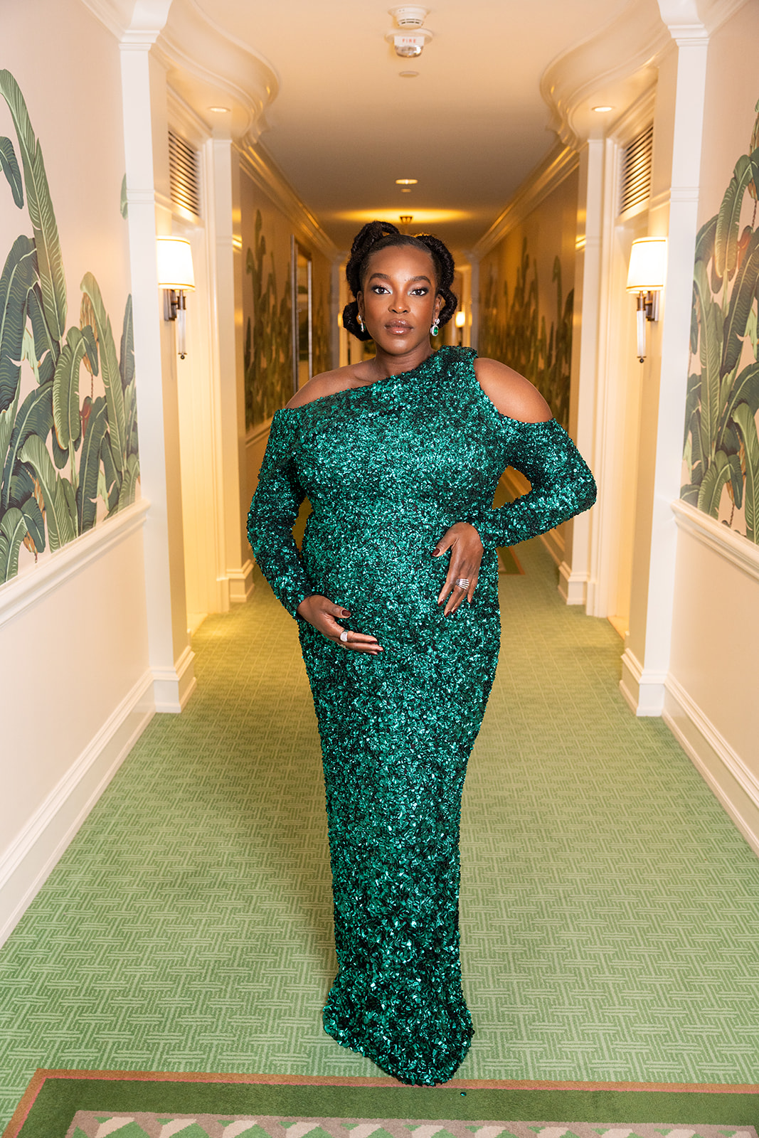 Wunmi Mosaku, star of Sinners, poses in a Louis Vuitton dress ahead of the 2026 Oscars red carpet