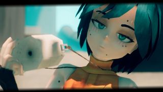 Motorslice screenshot of blue haired girl P