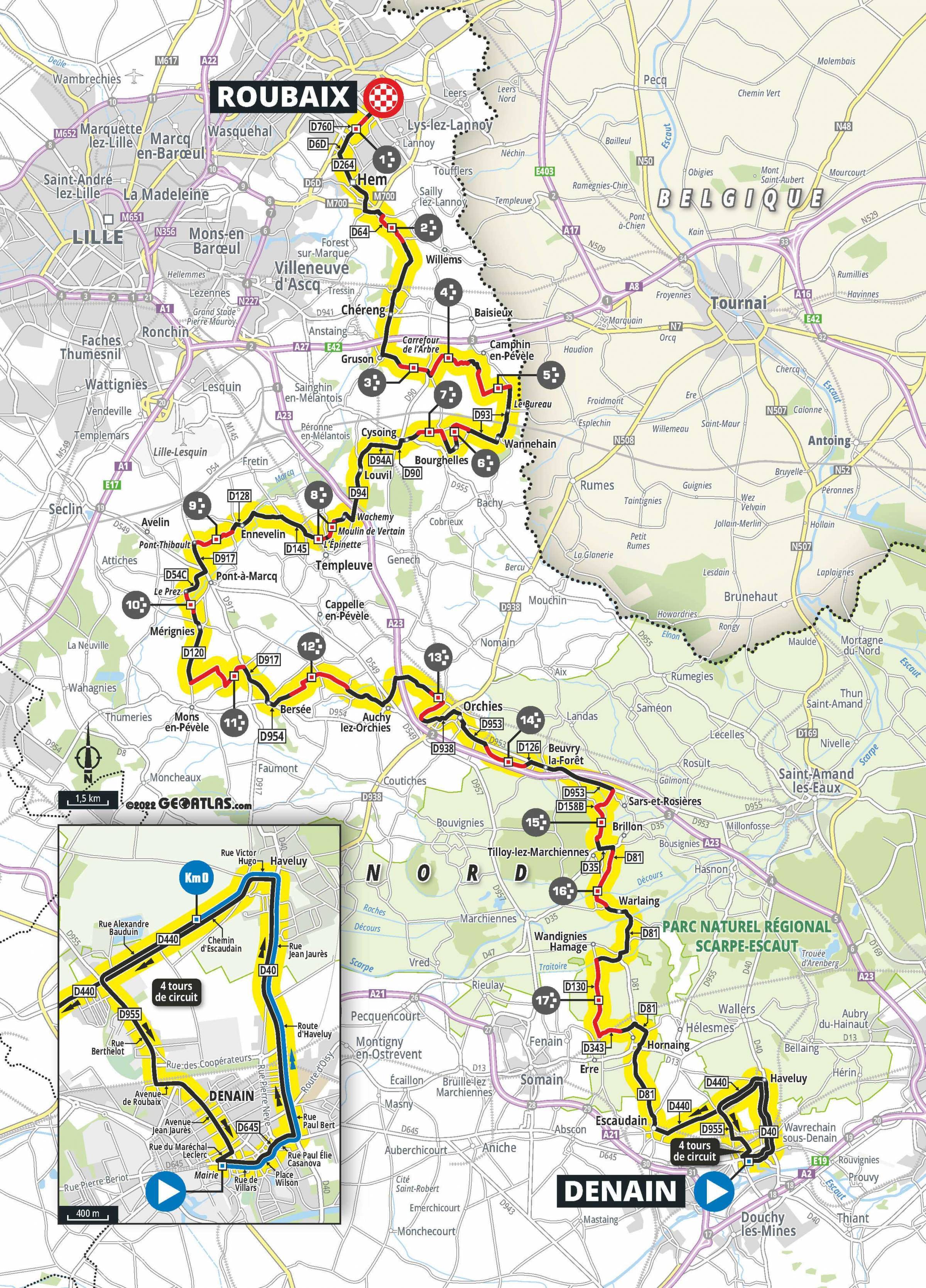 2022 route map for Paris-Roubaix Femmes avec Zwift
