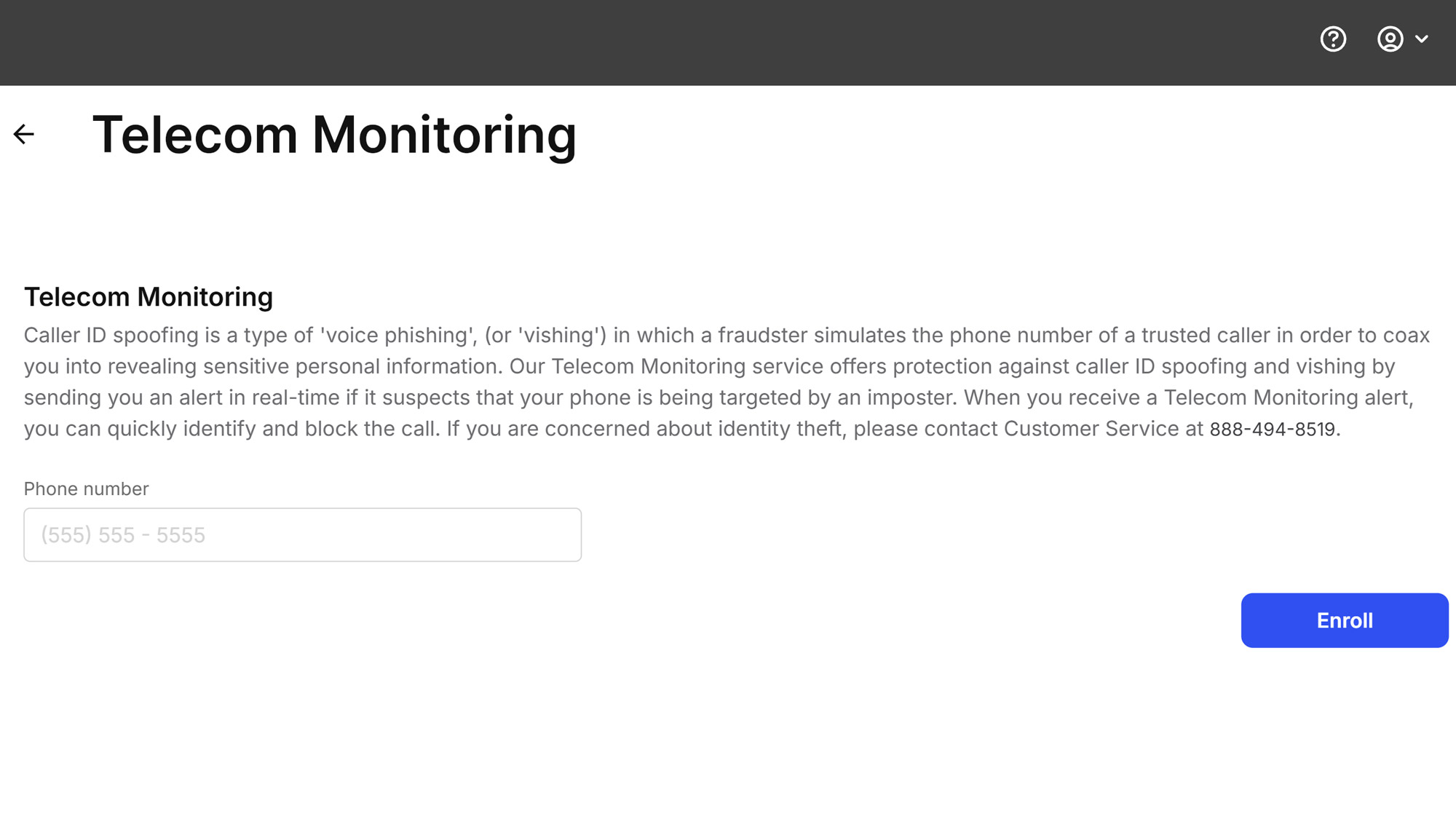 Screenshot of the IDShield web interface