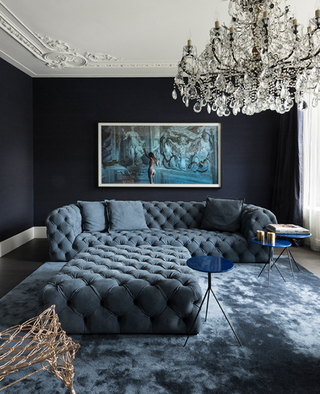 A living room in jewel tones