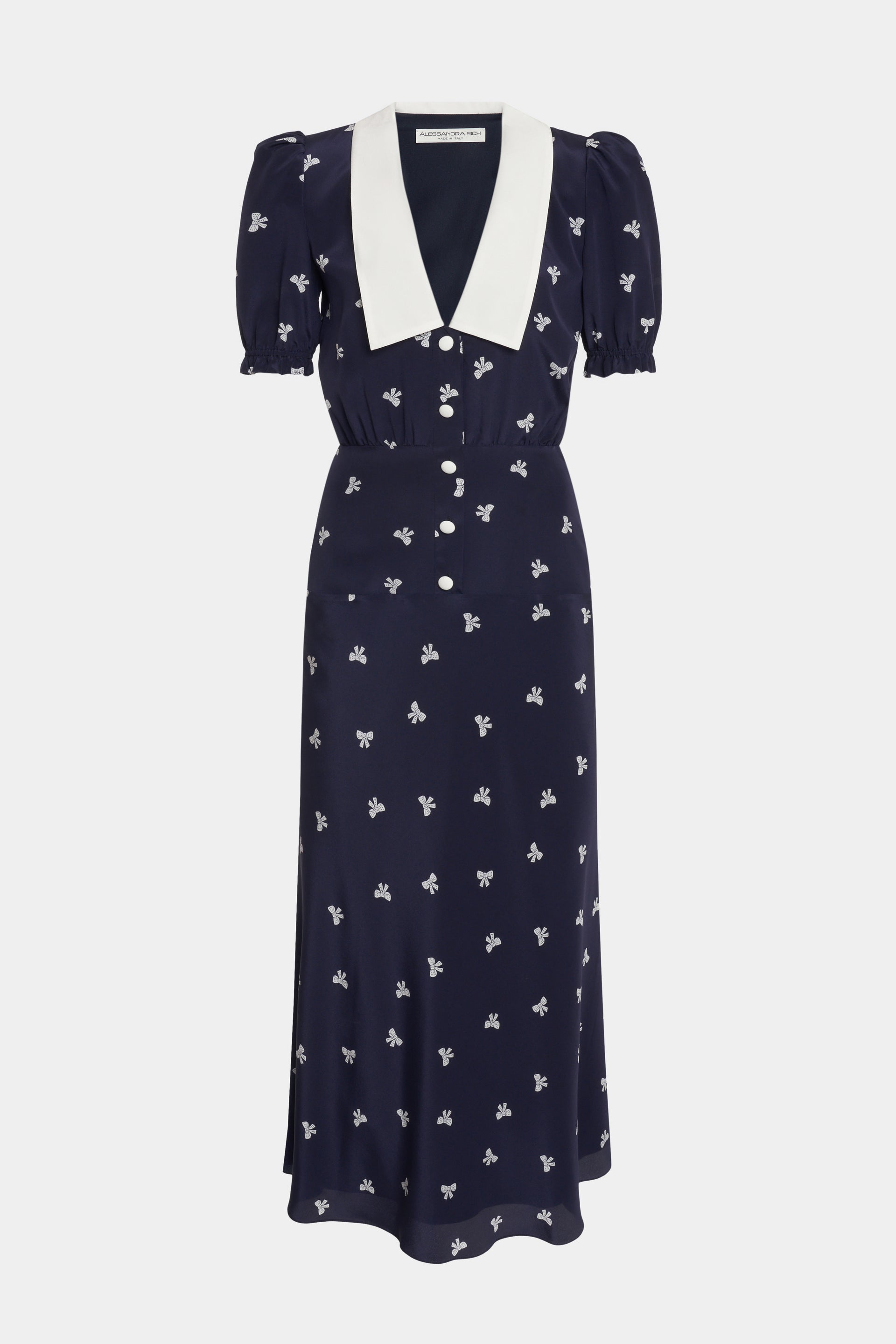 Bows Print Dress - 36 / Navy Blue-White