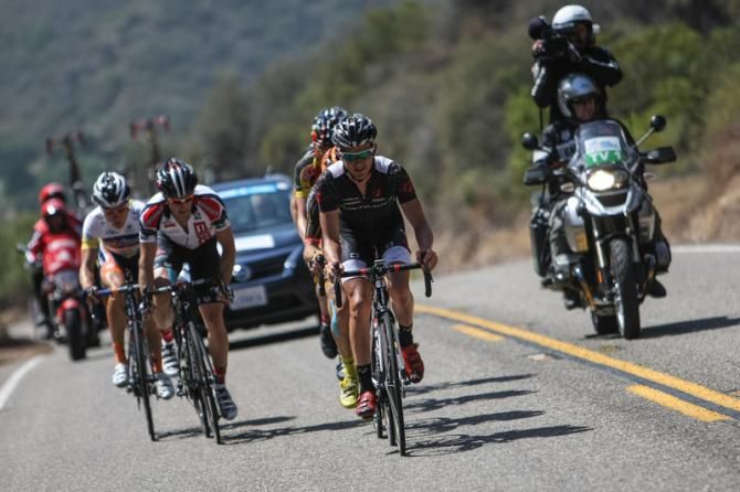 Nathan Brown (Bontrager) leads the break.