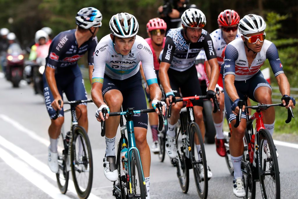 BIELSKOBIALA POLAND AUGUST 13 Yevgeniy Fedorov of Kazakhstan and Team Astana Premier Tech in the Breakaway during the 78th Tour de Pologne 2021 Stage 5 a 173km stage from Chochow Czarny Dunajec to BielskoBiaa 434m TourdePologne TDP2021 UCIWT on August 13 2021 in BielskoBiala Poland Photo by Bas CzerwinskiGetty Images