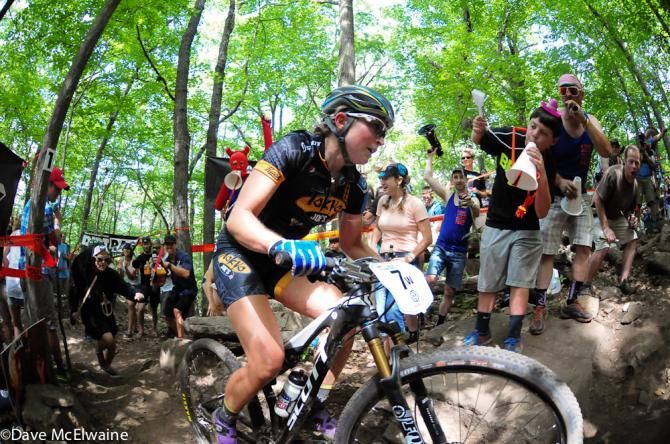 Erin Huck (Tokyo Joes) riding among crazed fans on top of the mountain