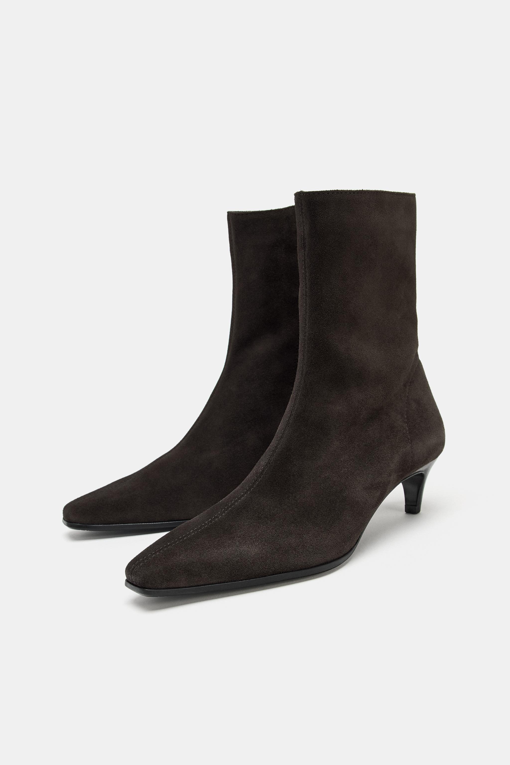 Split Leather Kitten Heel Ankle Boots