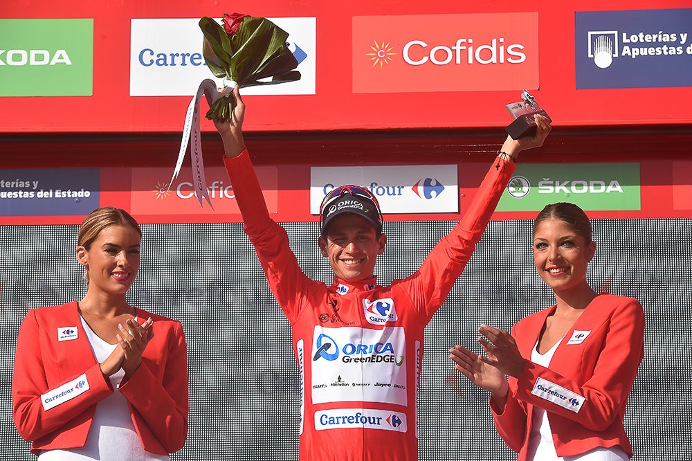 Esteban Chaves on the stage 7 podium.