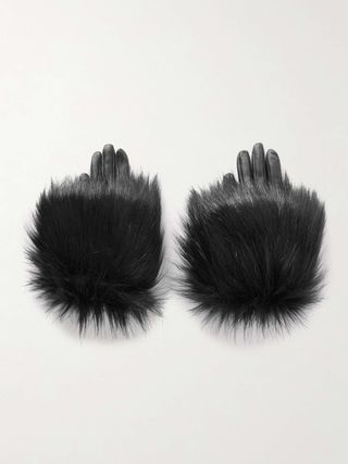 Saint Laurent Faux Fur-Trimmed Leather Gloves