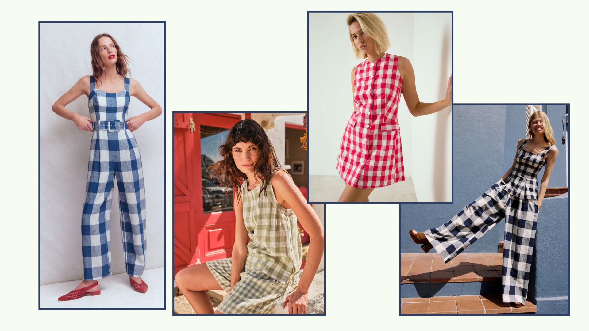 four models wearing jumbo gingham pieces